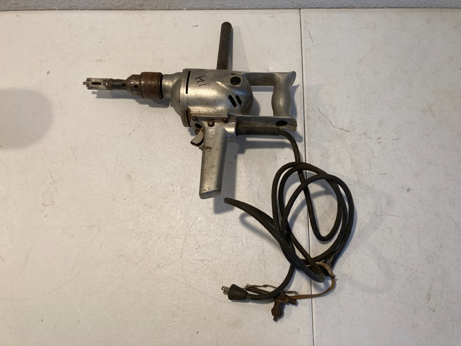 Vintage Unknown Brand Heavy Duty Industrial Silver Electric Drill