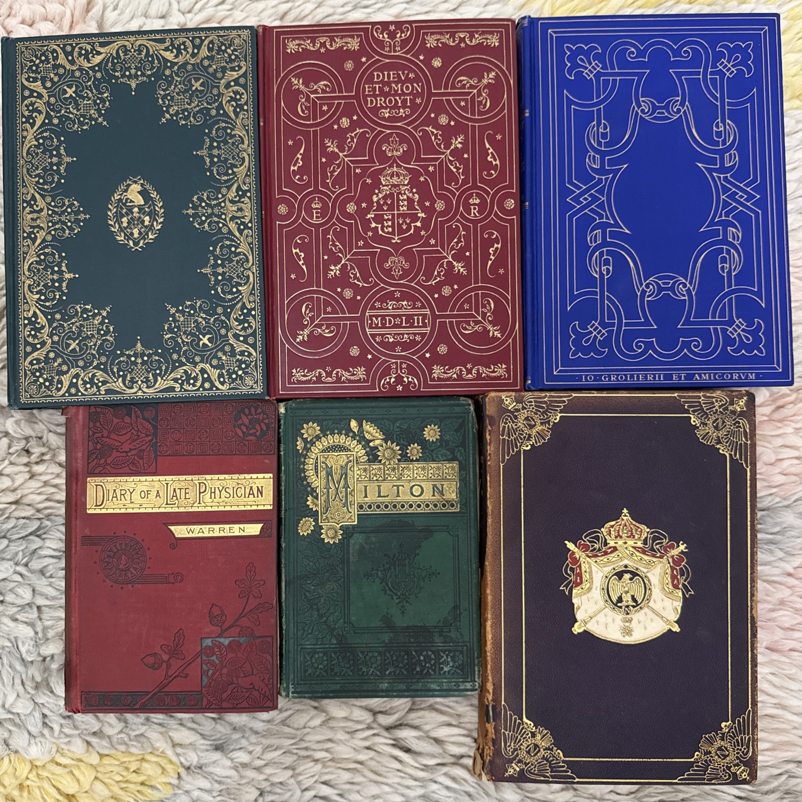 Lot of 6 Books Gilt Decorated Staging Display Antique Old Victorian Beautiful
