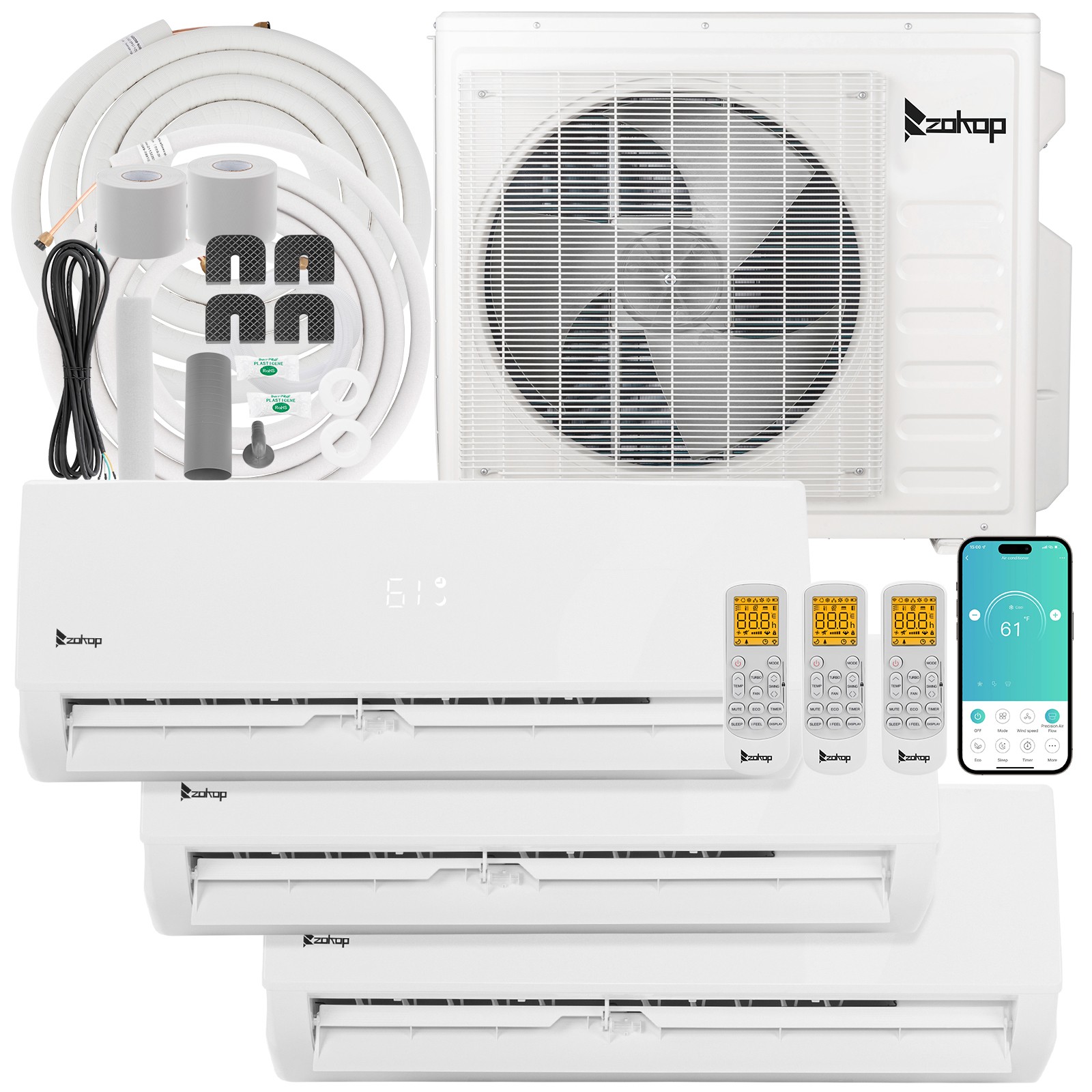 28000 BTU 4-in-1 3 Zone Ductless Mini Split Air Conditioner Inverter Heat WIFI
