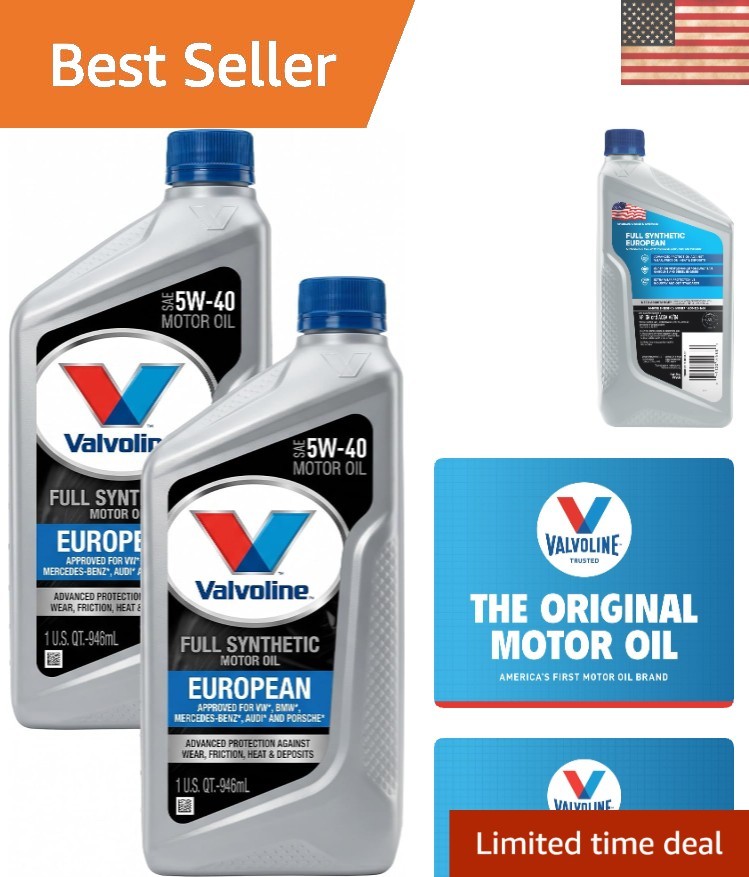 European Full Synthetic SAE 5W-40 Motor Oil 2 Quart Pack - Engine Protection