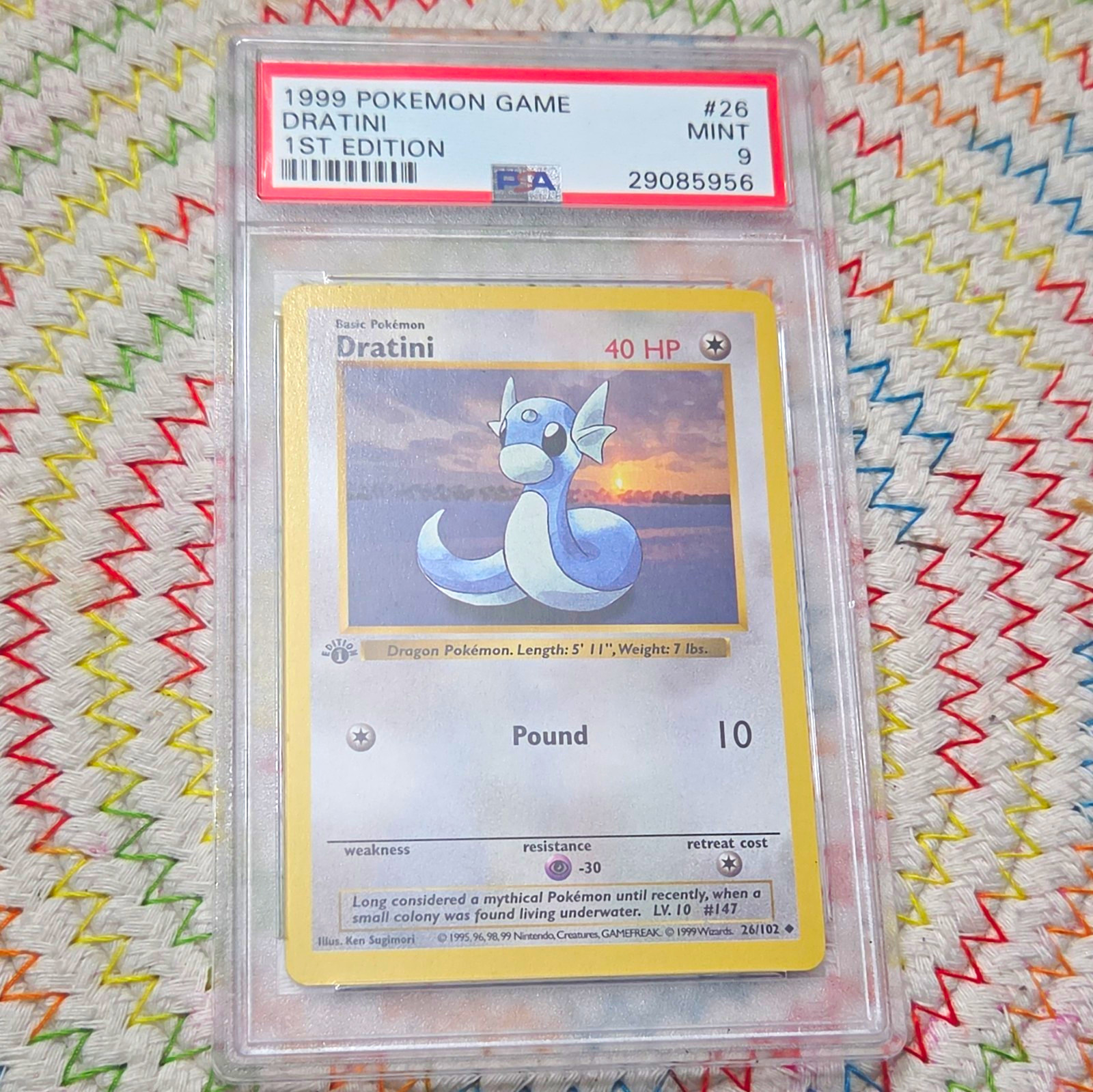 1999 Pokemon TCG Dratini 026/102 Base Set Shadowless 1st Ed PSA 9 29085956