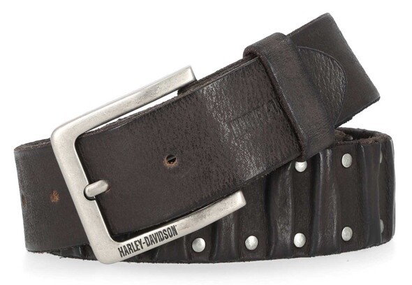 Harley-Davidson® Mens Ribbed & Studded Detail Genuine Leather Belt Brown Size 38