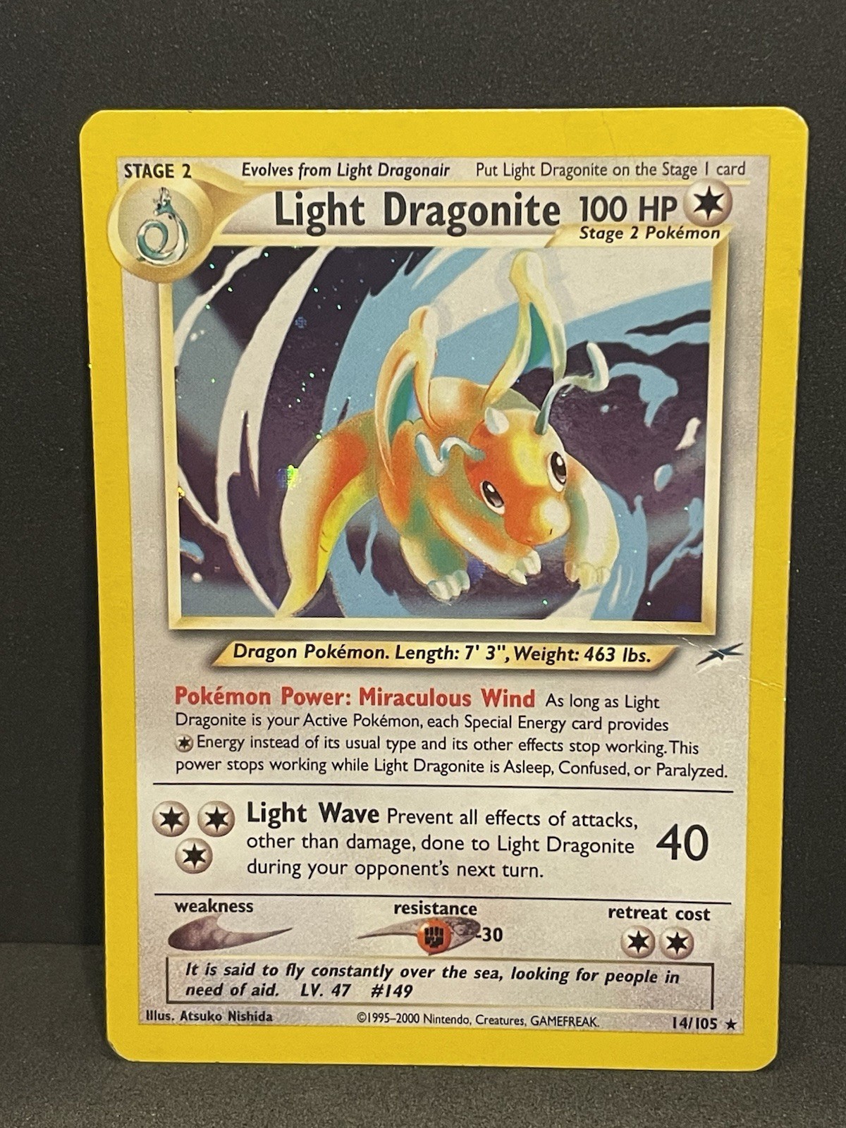 Light Dragonite Holo 14/105 Neo Destiny Pokémon Card - Vintage WOTC 2002