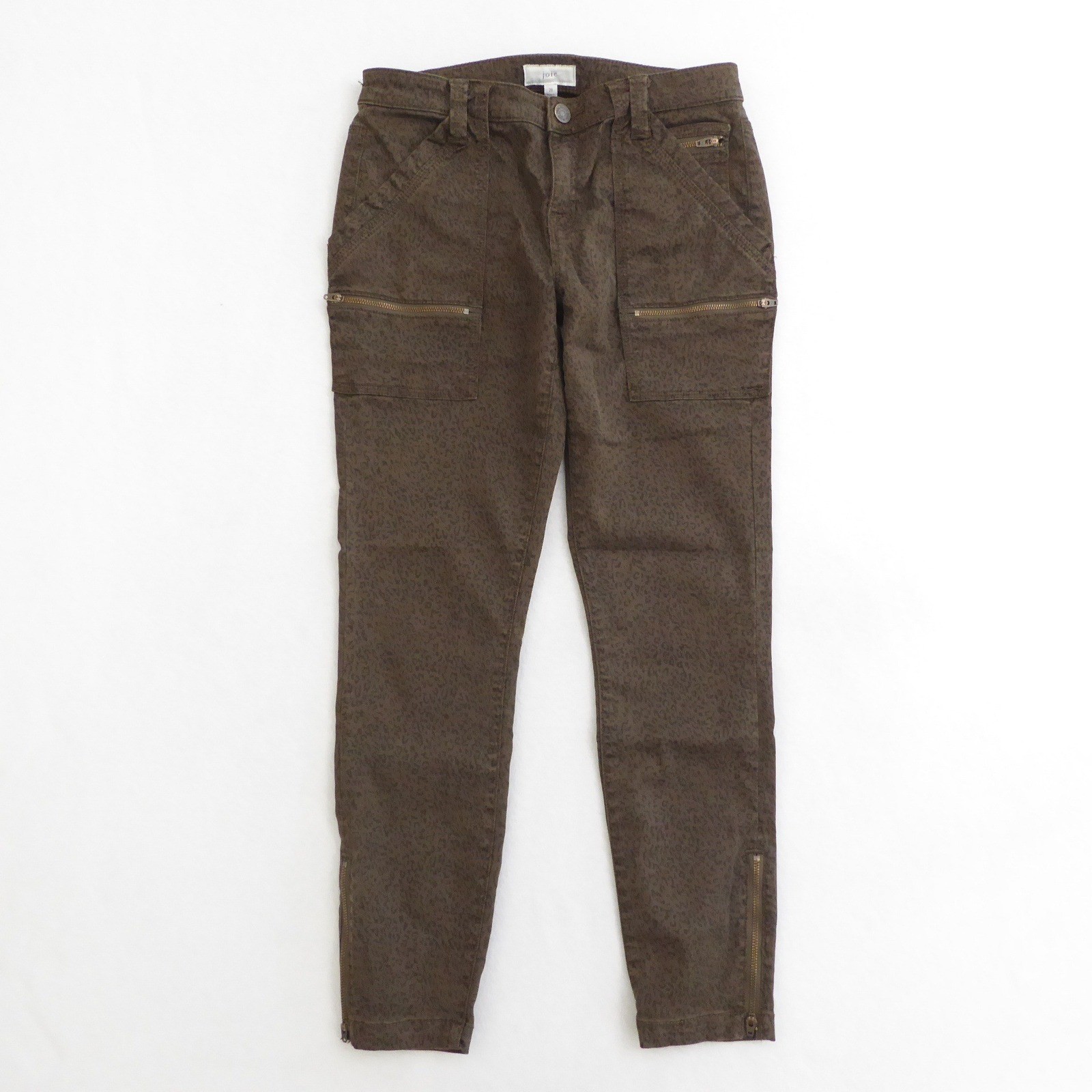 Joie Park Cargo Pants Leopard Print Khaki Zip Pockets Ankle Skinny Women\'s 28