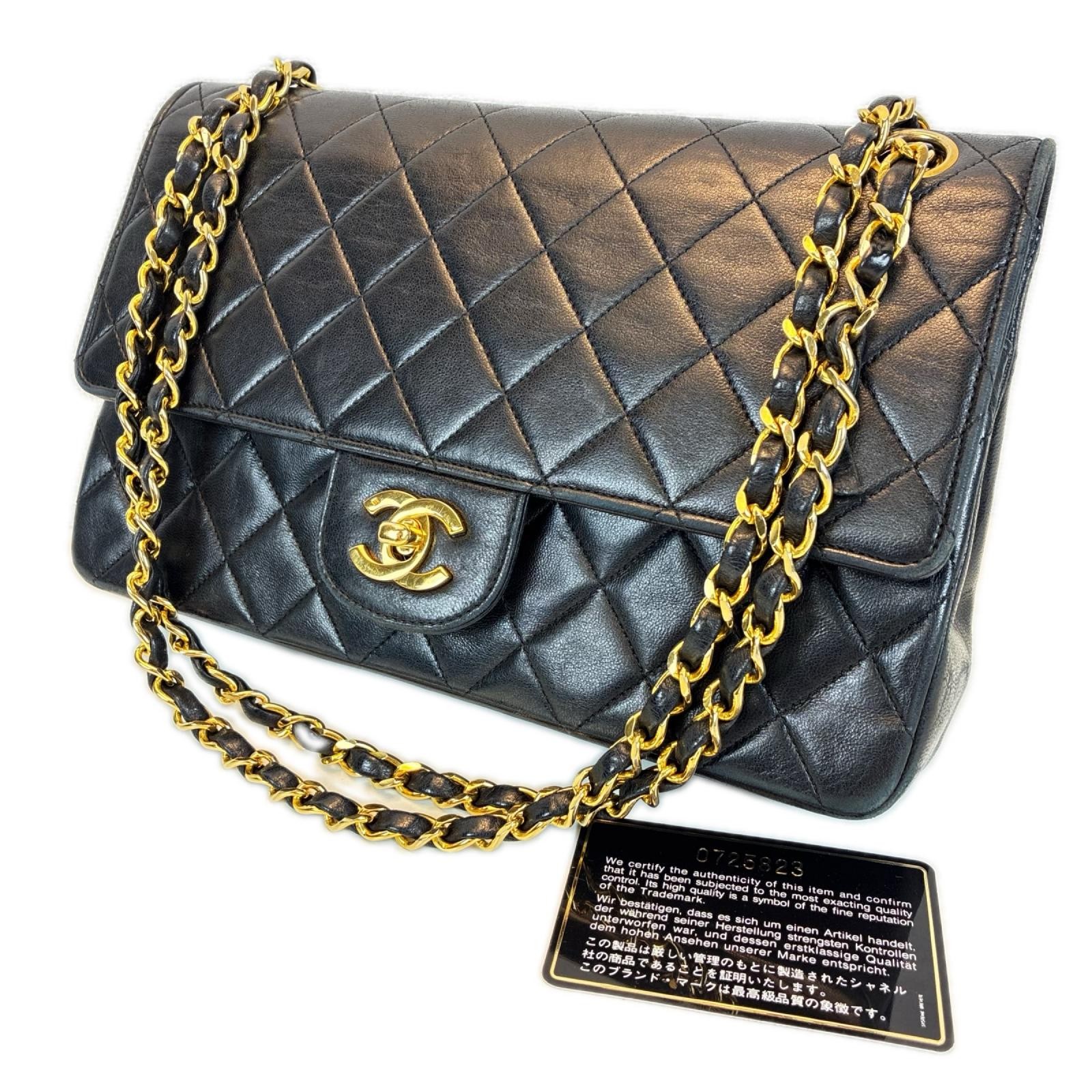 CHANEL Lambskin Double Flap Matelassé Shoulder Bag lambskin black