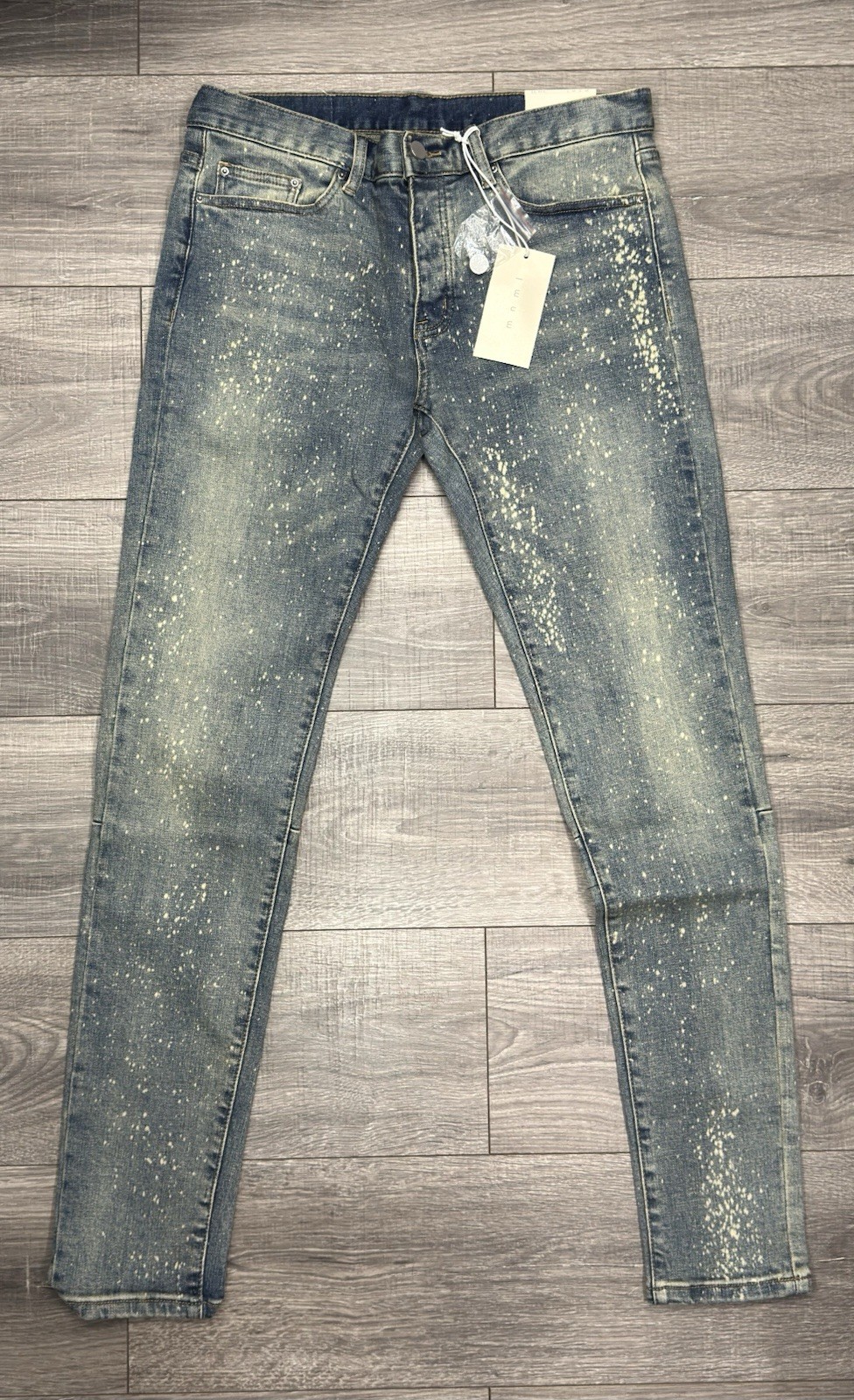 MNML Jeans Mens 33x32 Skinny Blue Bleach Splatter Streetwear NWT