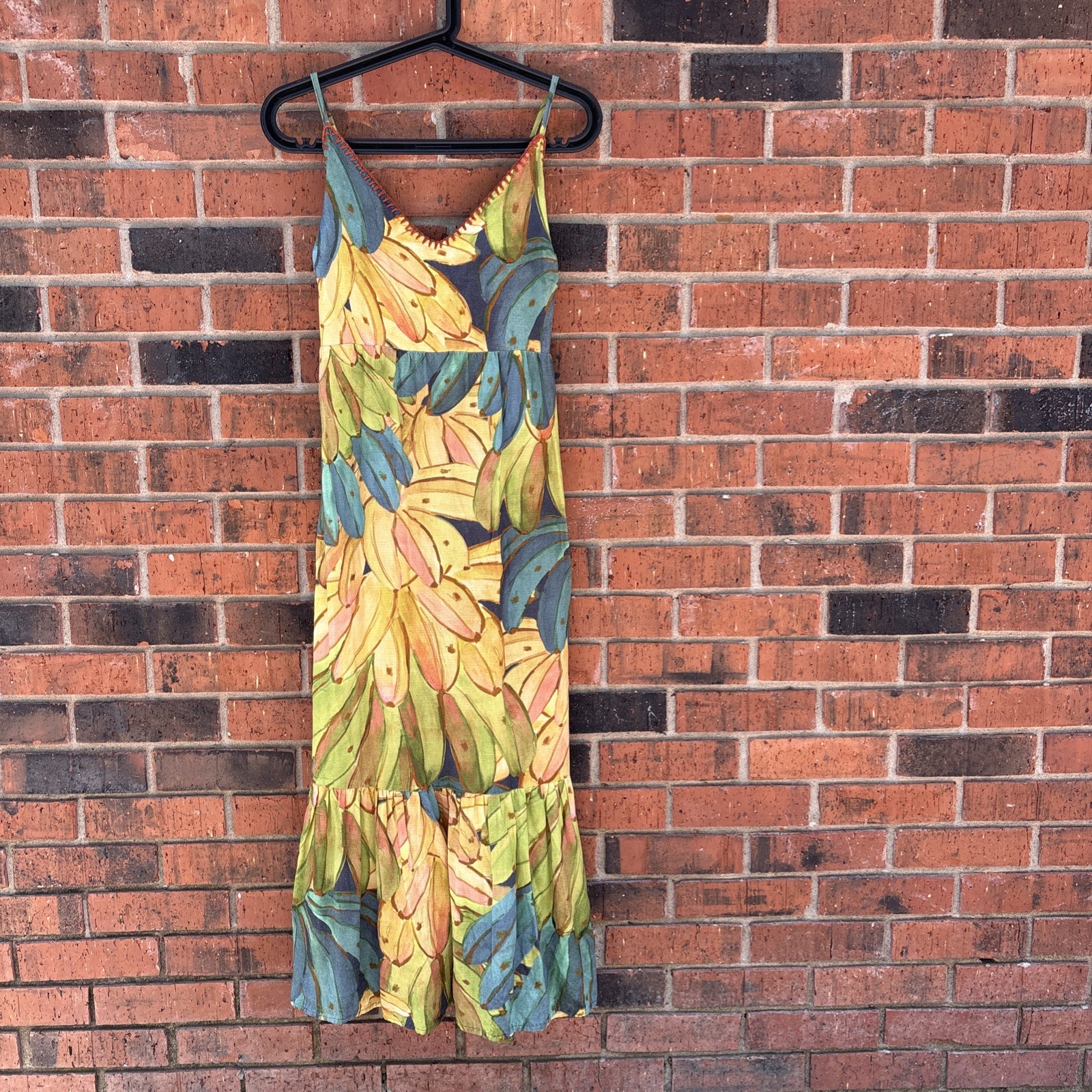 Farm Rio Tropicana Banana Print Maxi Dress Sleeveless  Dress Petite