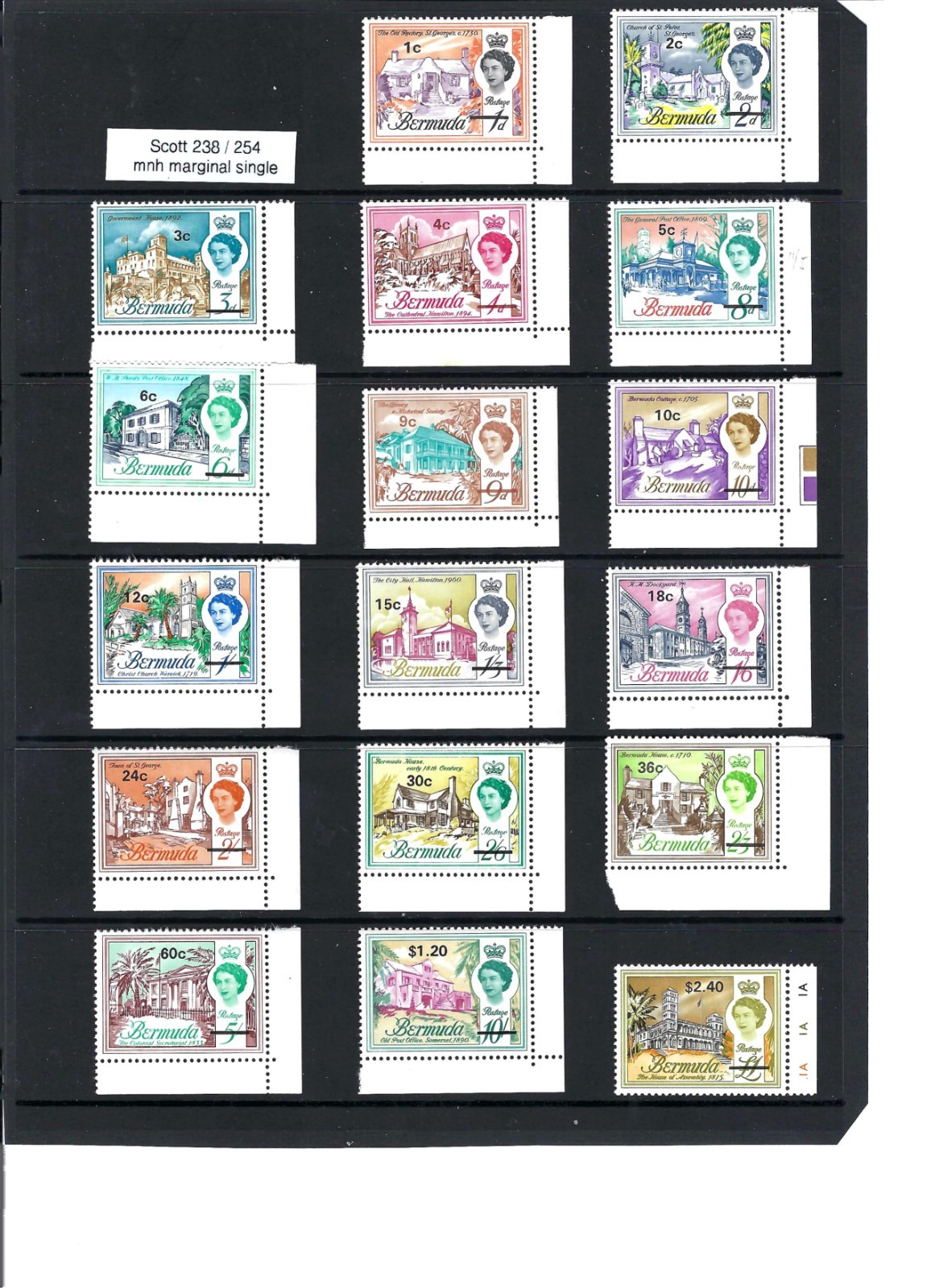 Bermuda Stamps scott 238-254 mnh marginal set