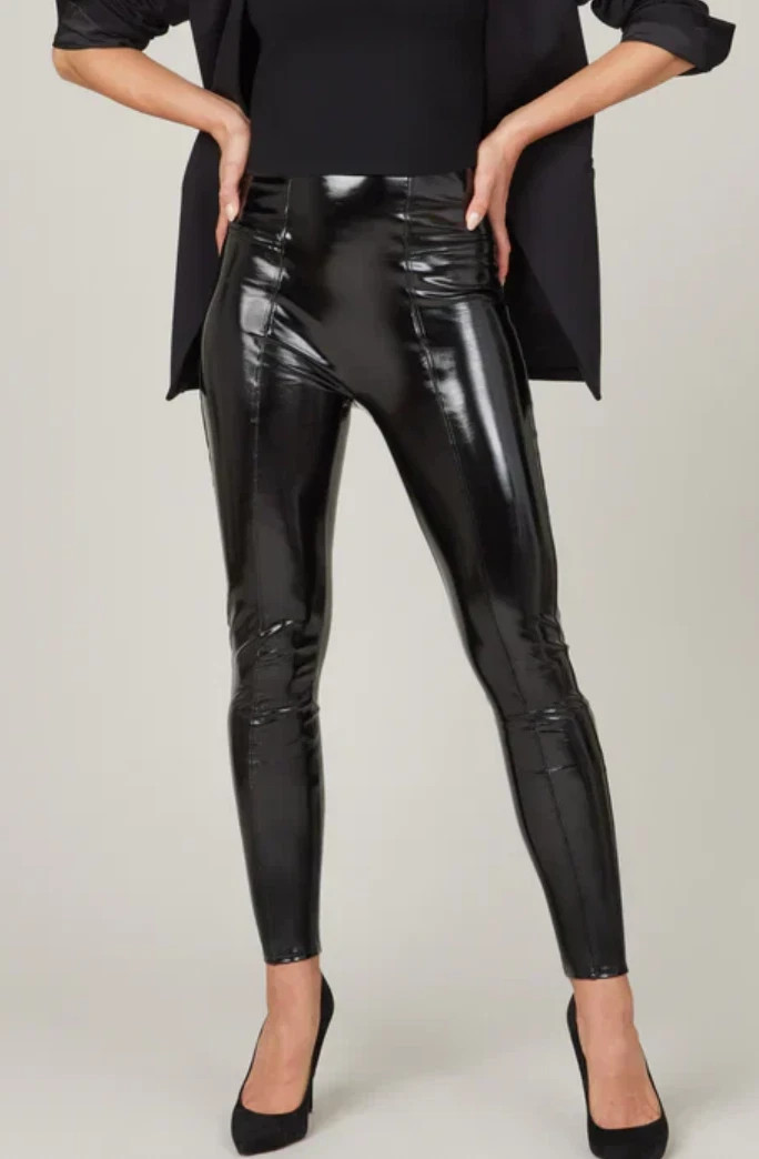 New SPANX 20301R Faux Patent Leather LEGGINGS Black Size Medium M