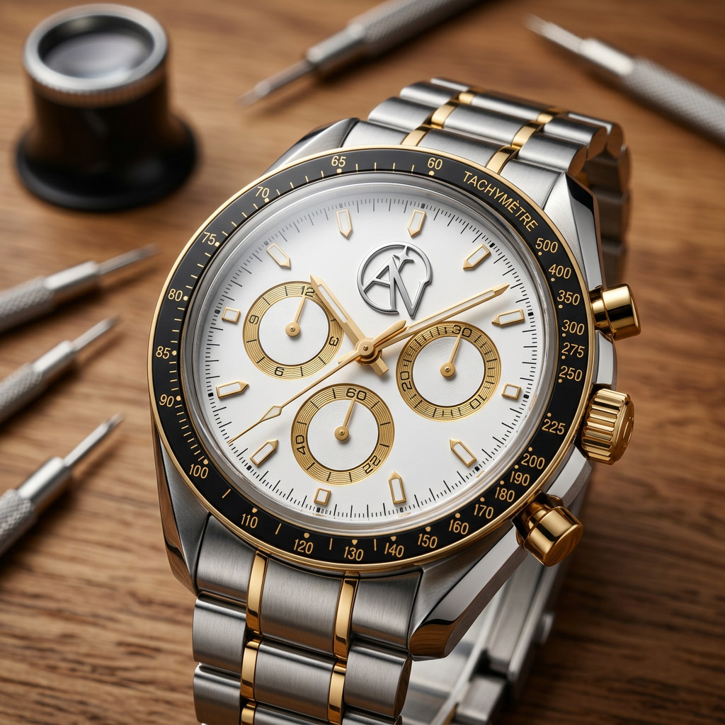 Aureus Nova Chronograph Watch White Dial 41mm Two-Tone Bracelet Tachymeter