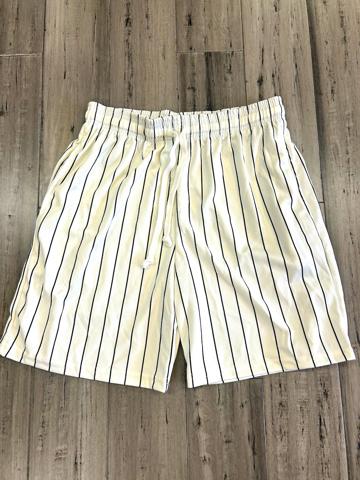 Men’s Blank Pinstripe Athletic Shorts White Navy XL Custom Logo Ready