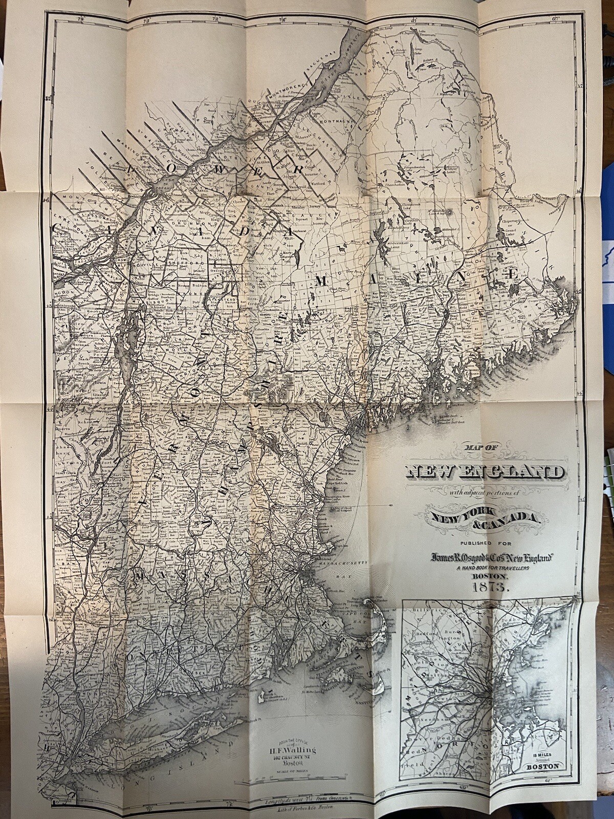 1873 New England; Handbook for Travellers w/map; Adirondacks