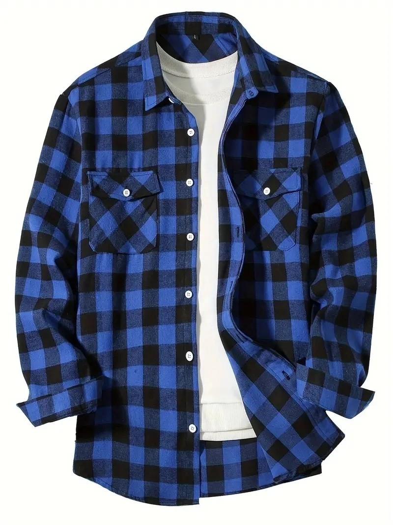 Mens Flannel Plaid Shirt Long Sleeve Button Down Casual Business Cotton Top Mens Flannel Plaid Shirt Long Sleeve Button Down Casual Business Cotton Top