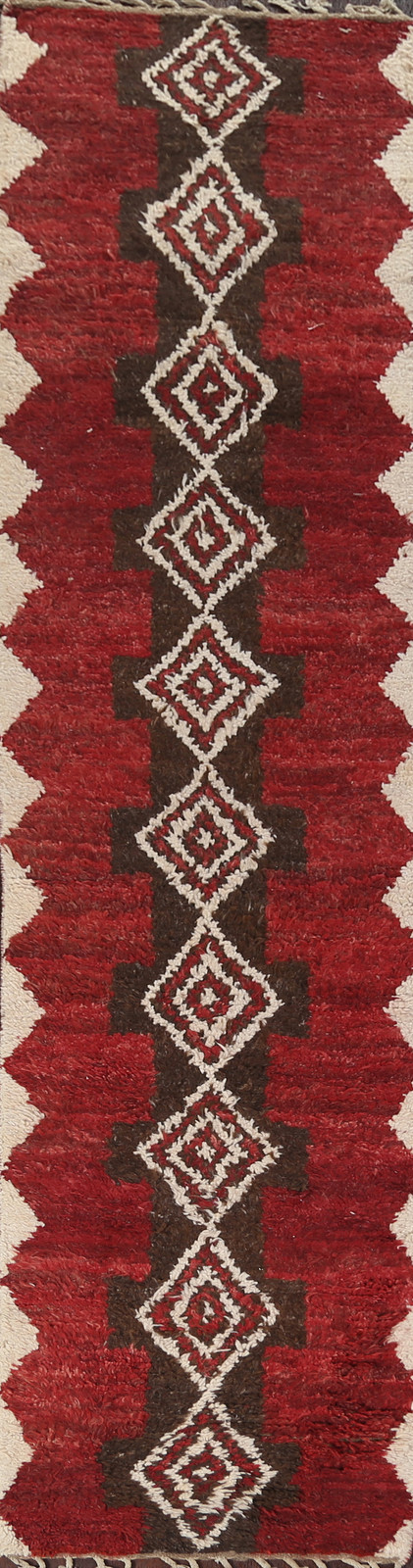 Modern Geometric Moroccan Wool Rug Runner Hand-knotted 3x12 ft for Hallway