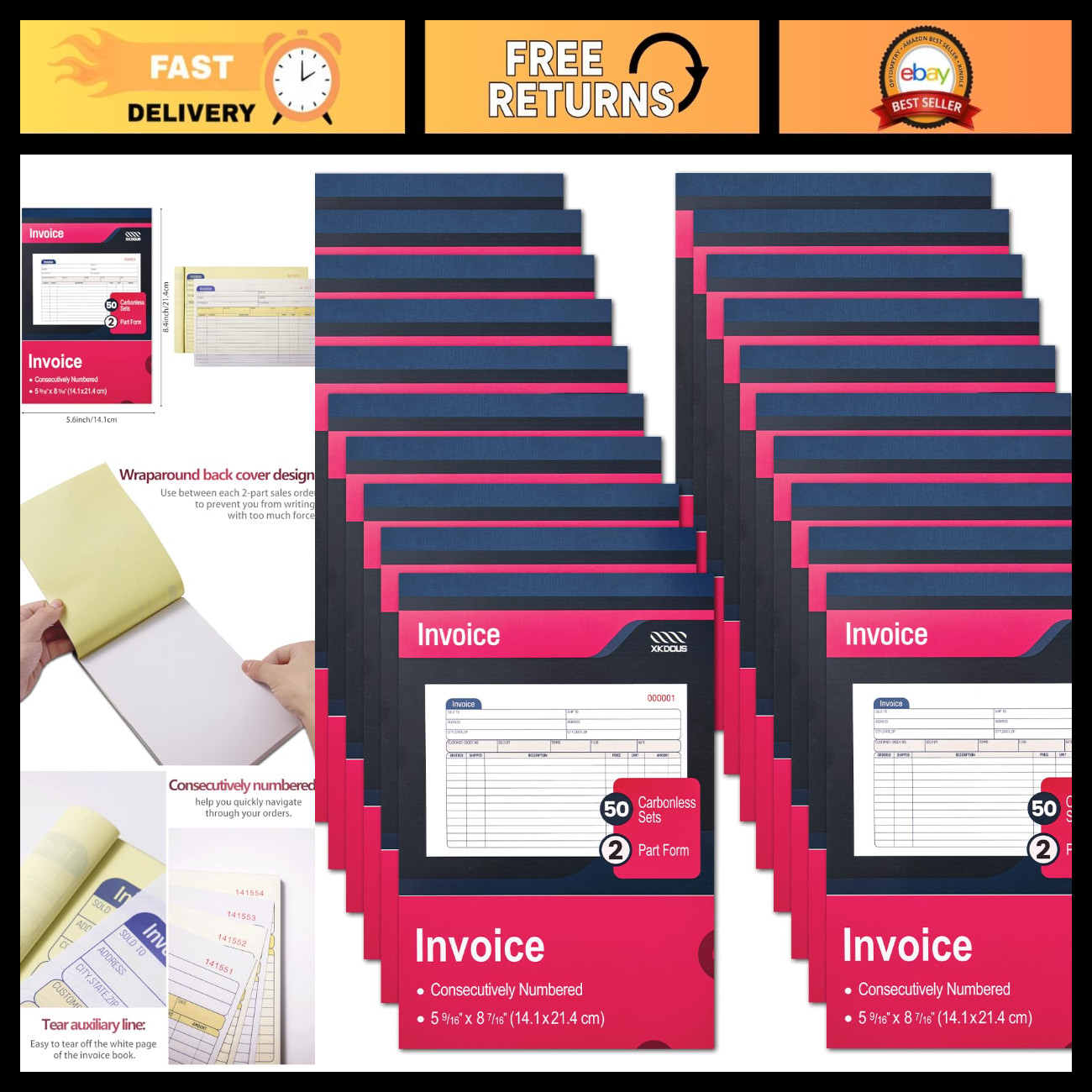 20 Pack Carbonless Invoice Books, 2-Part Receipt Books for Easy Record Keeping 20 Pack Carbonless Invoice Books, 2-Part Receipt Books for Easy Record Keeping