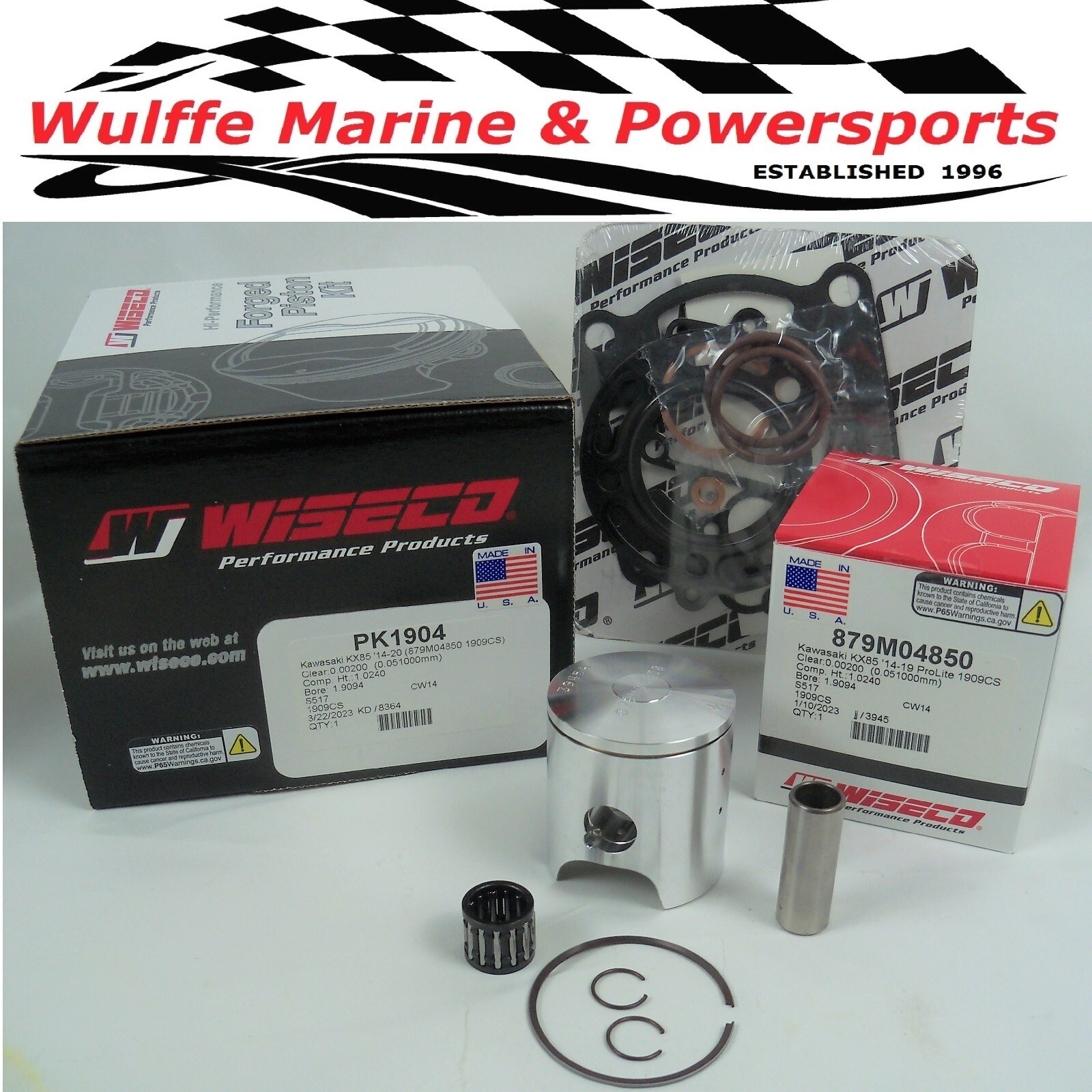 Wiseco Top End Rebuild Piston Kit Kawasaki KX85 2014-23 Std 48.50mm Gaskets Brg Wiseco Top End Rebuild Piston Kit Kawasaki KX85 2014-23 Std 48.50mm Gaskets Brg