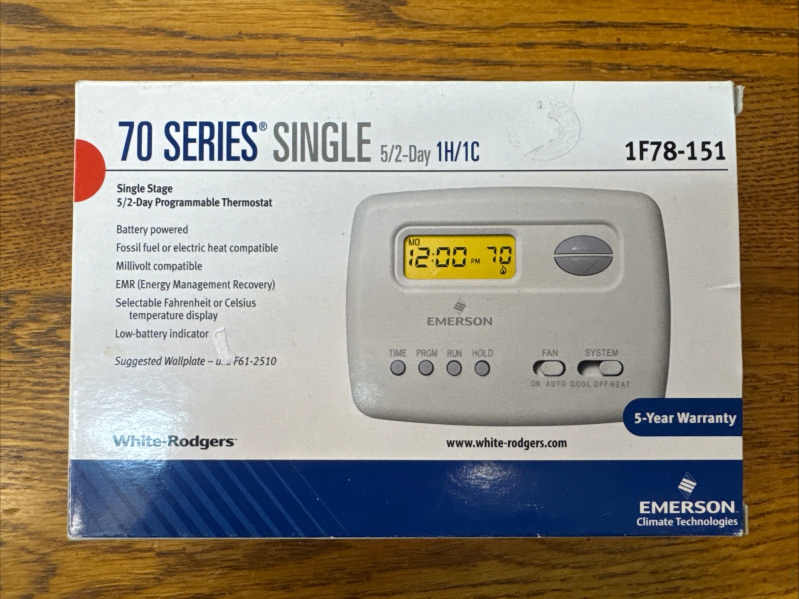 EMERSON / WHITE RODGERS 70 SERIES 1F78-151 SINGLE STAGE Prog Thermostat