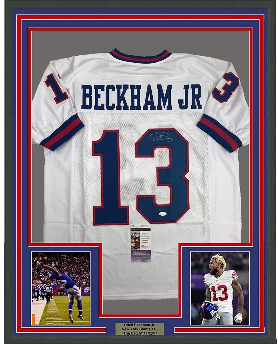 Framed Signed Odell Beckham Jr. 35x39 Giants Color Rush Jersey JSA COA Framed Signed Odell Beckham Jr. 35x39 Giants Color Rush Jersey JSA COA