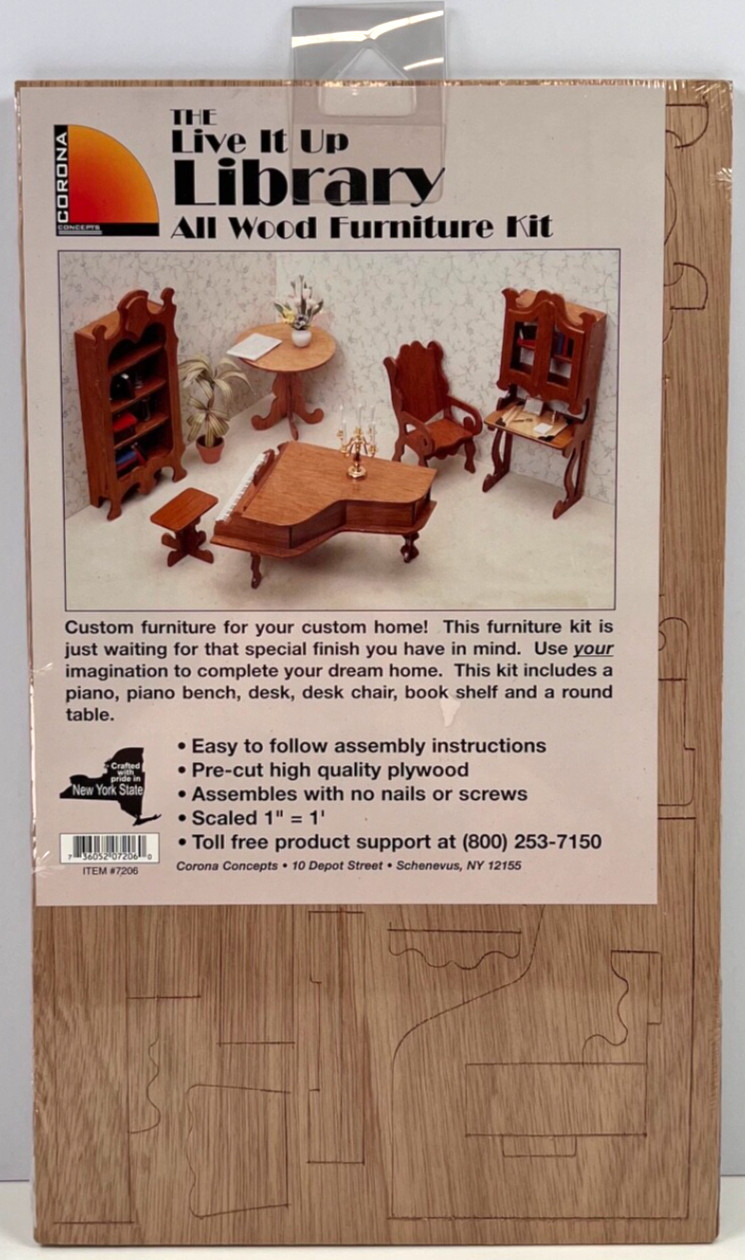 Corona Concepts 7206 Live it Up Library All Wood Furniture Kit Sealed New