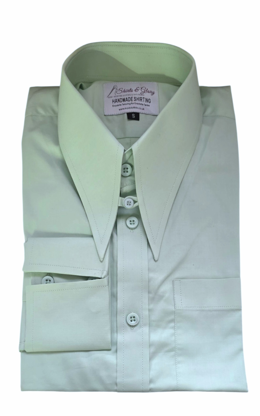 Mens Green Spearpoint collar Brand New 1960s Shirt White & Tab Collar Cotton