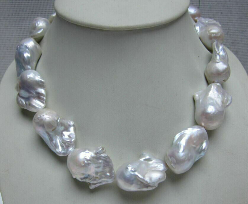 HUGE NATURAL GENUINE SOUTH SEA WHITE BAROQUE PEARL NECKLACE 18\'\'
