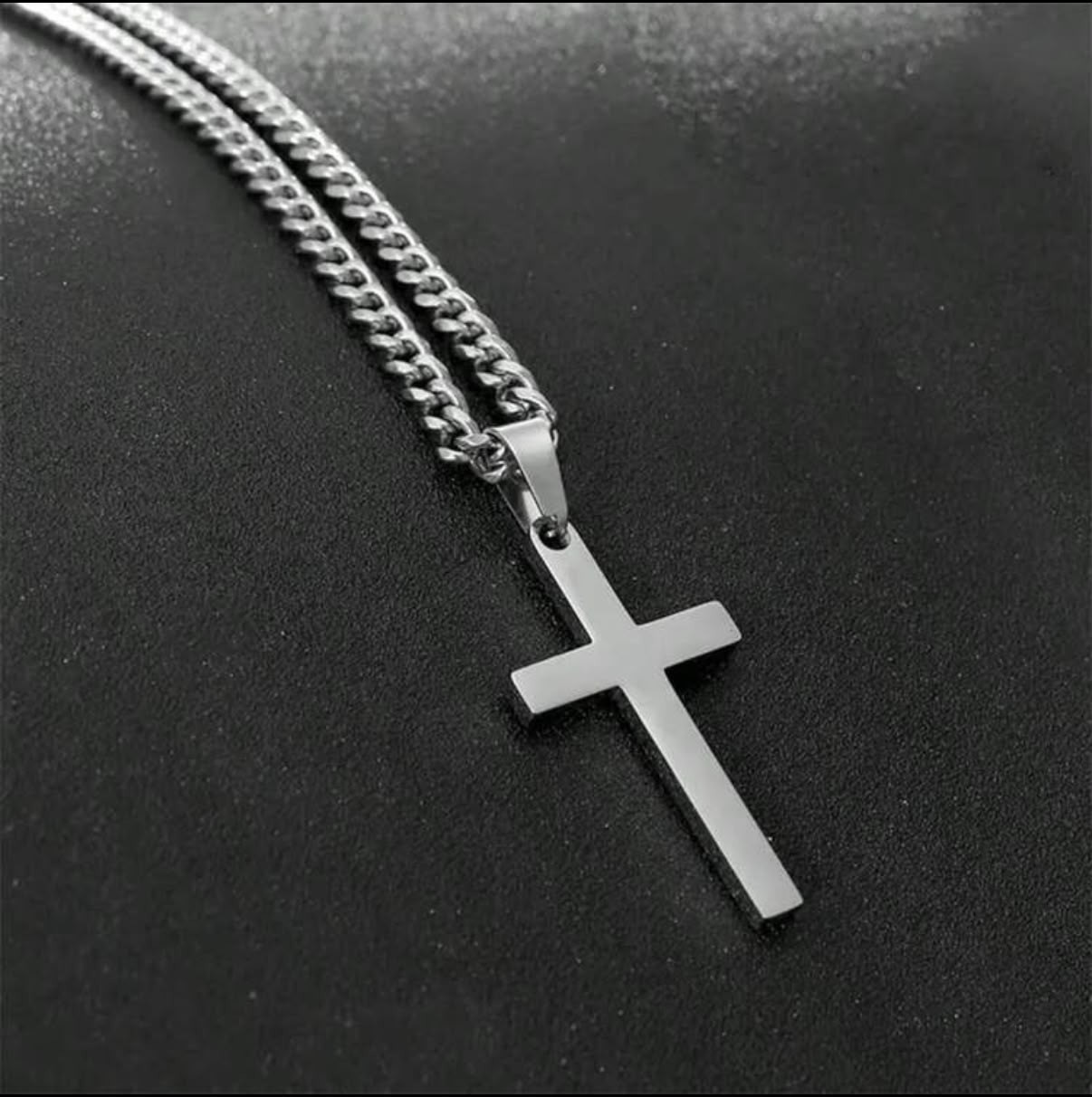 Men’s Stainless Steel Cross Necklace – 58cm Chain, Modern Silver Pendant