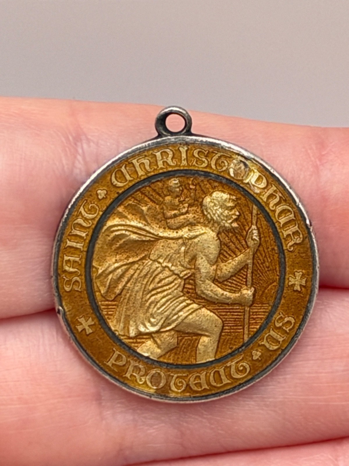 Vintage Saint St Christopher Medal Sterling Silver Enamel Pendant Vintage Saint St Christopher Medal Sterling Silver Enamel Pendant
