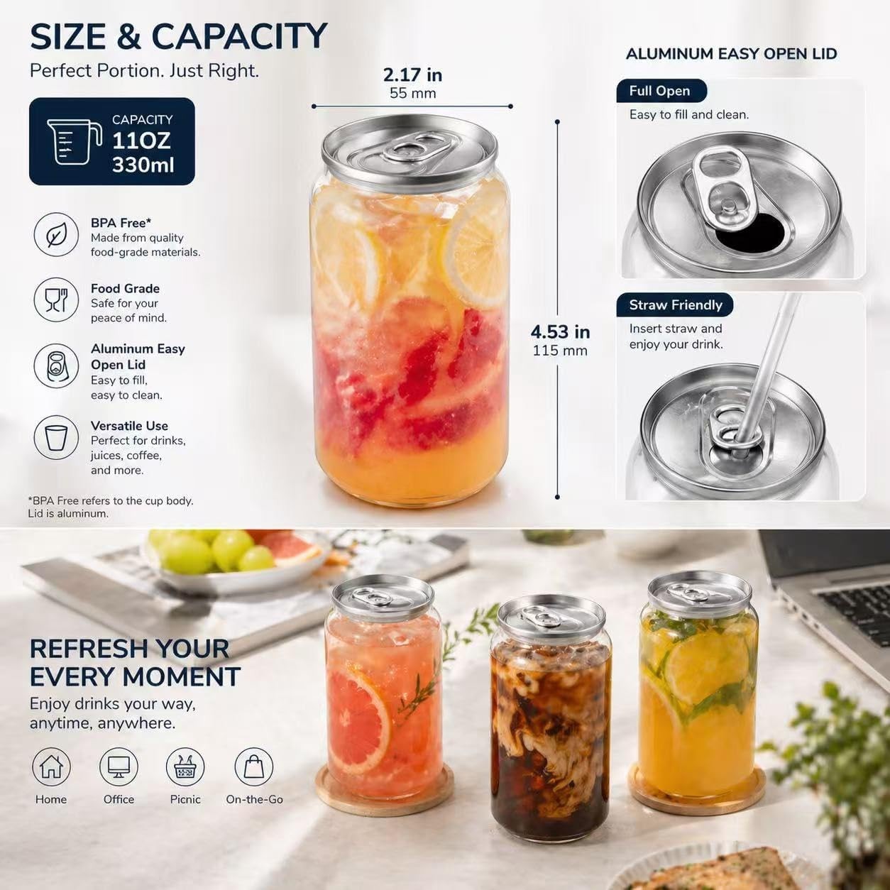 Whip It 200 PET BOTTLES 11 OZ 330ML WITH PULL LIDS FOR AUTOMATIC CAN SEALER 55MM