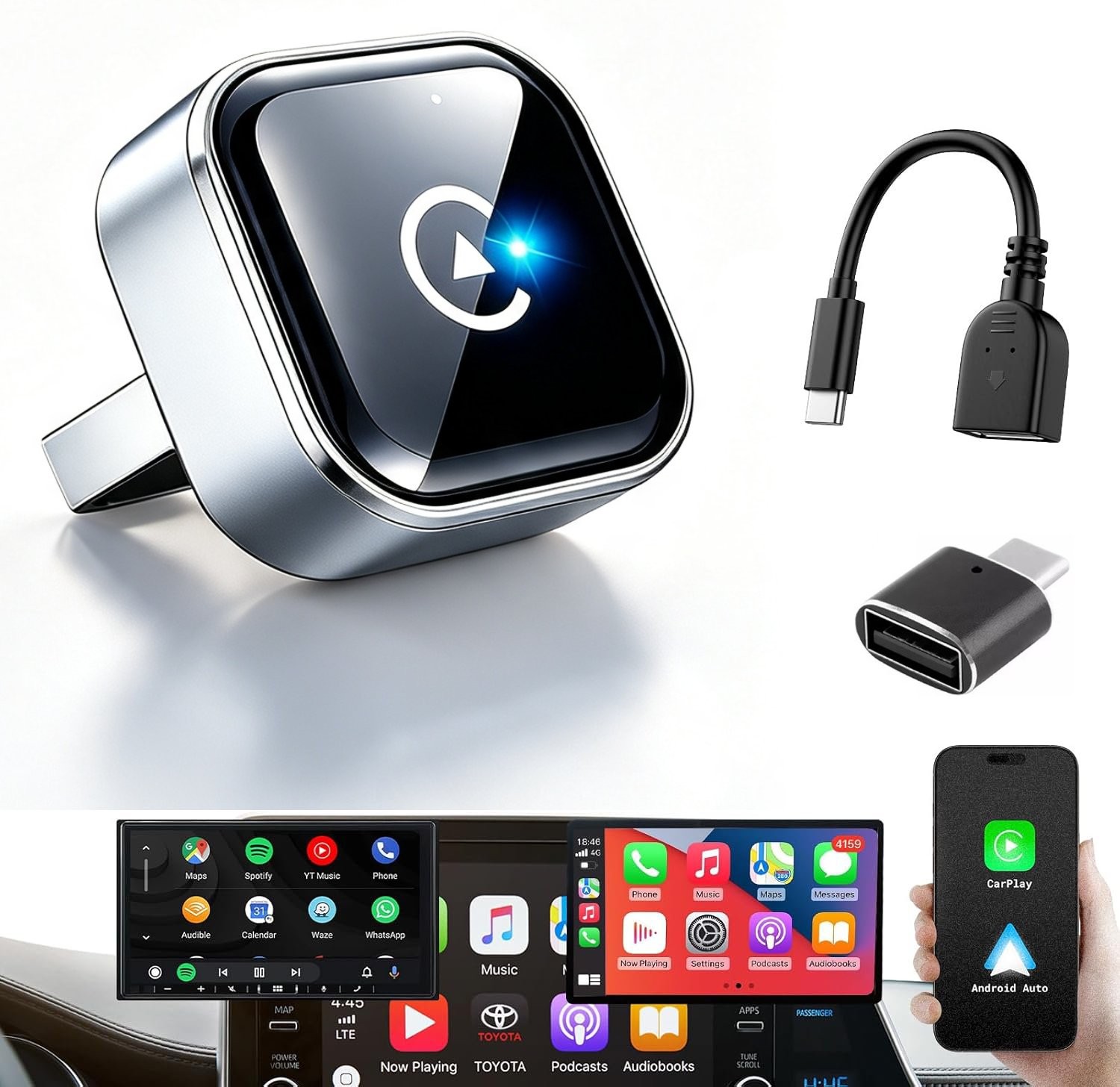 Wireless CarPlay Adapter for Apple iPhone Android Auto for Mercedes GLC300 16-20