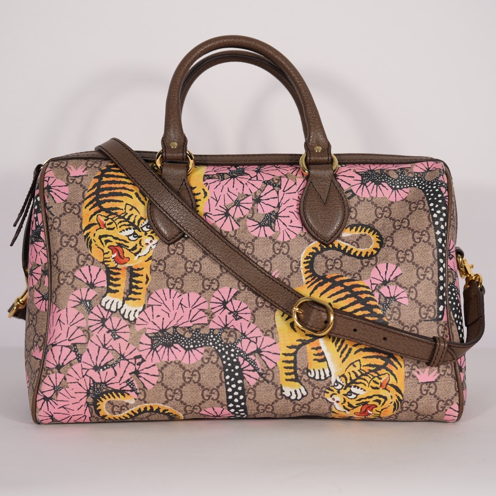 * Gucci GG Supreme Monogram Bengal Medium Boston Beige Pink * Gucci GG Supreme Monogram Bengal Medium Boston Beige Pink