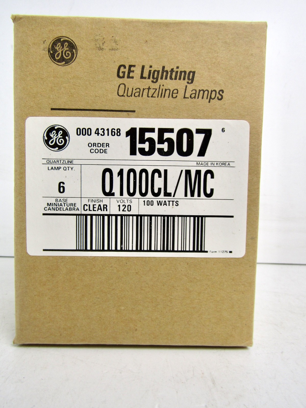 6-Pack GE QUARTZLINE Q100CL/MC 120 V, 100 Watt, 15507 Lamp, Miniature Candelabra