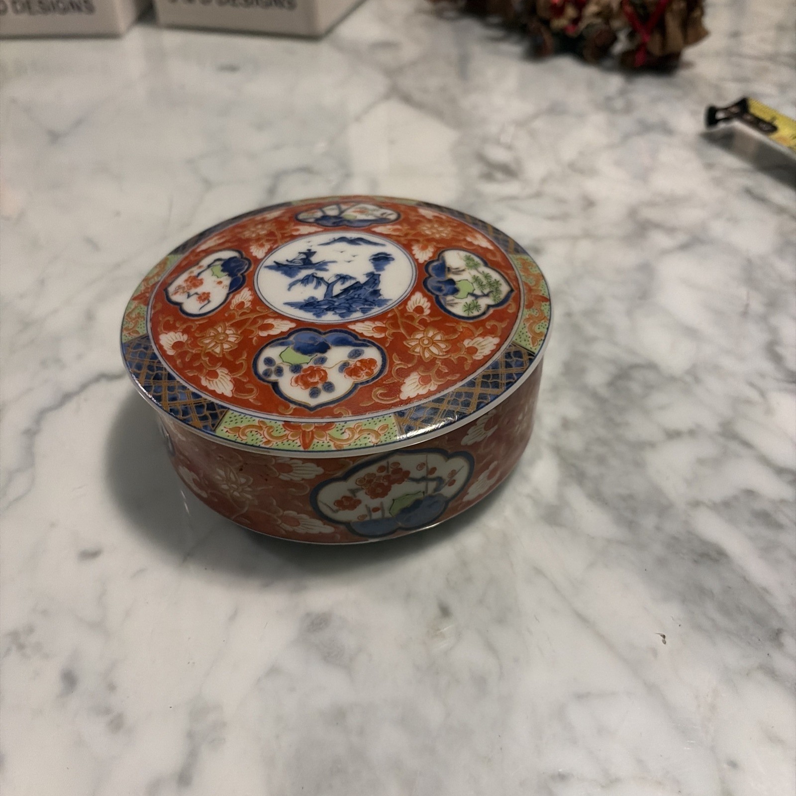 Vintage Takahashi San Francisco Japanese Imari Porcelain Round Trinket Box Lid
