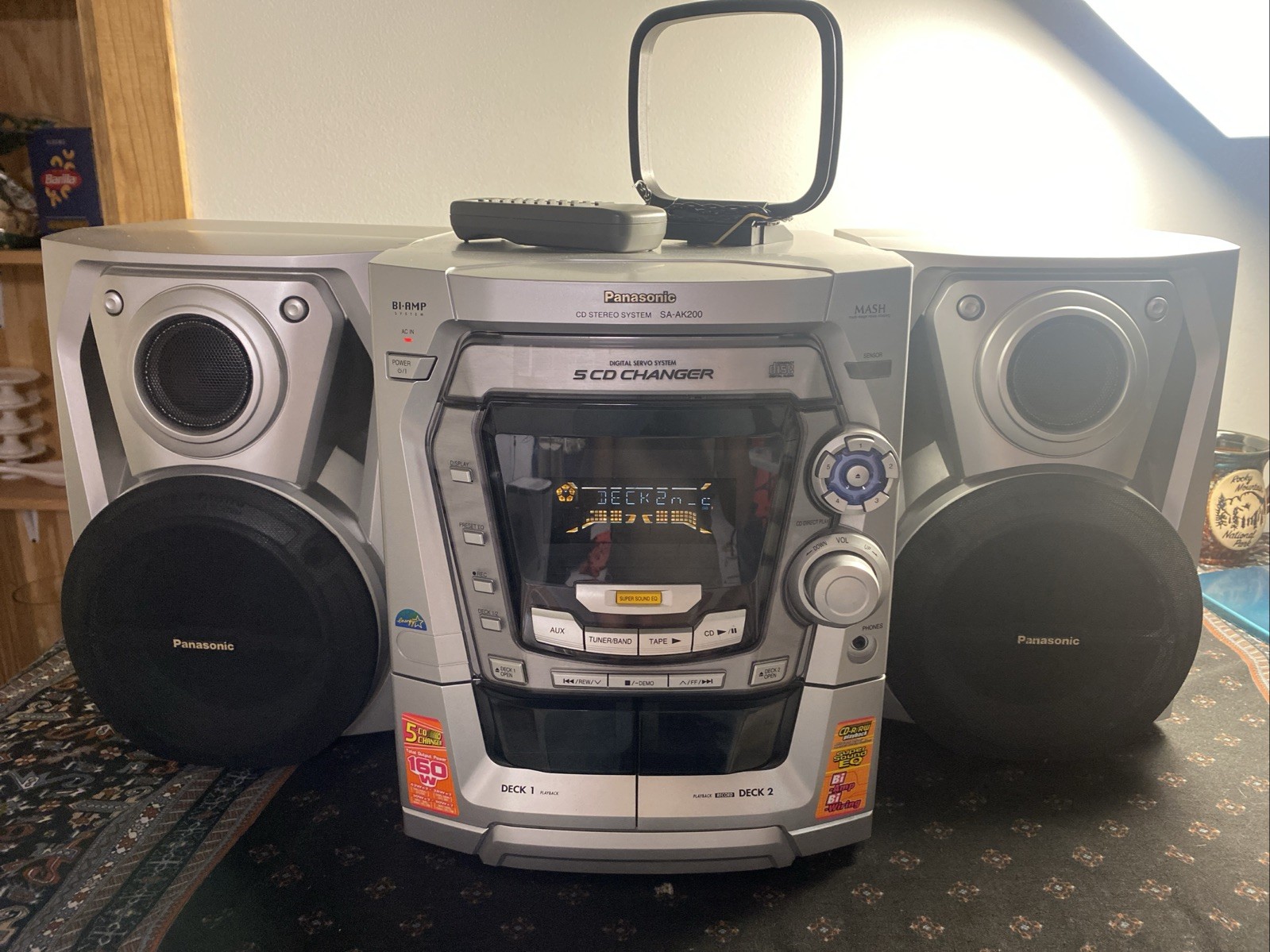 Vintage Panasonic Stereo System SA-AK200 with Bi-Amp Speakers 5 CD Changer 