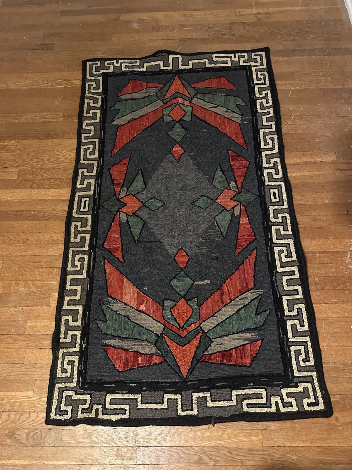 Antique 1880s Handwoven Wool Southern Native Design Area Rug Wall Hanging Antique 1880s Handwoven Wool Southern Native Design Area Rug Wall Hanging