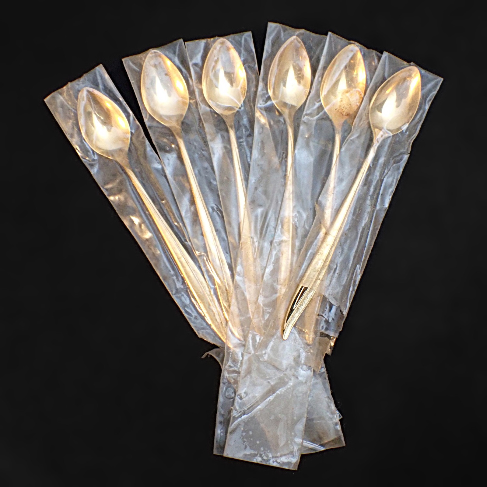 NOS Vintage Oneida Textura Gold Electroplate Iced Tea Spoons 7.5 in Set of 6 MCM