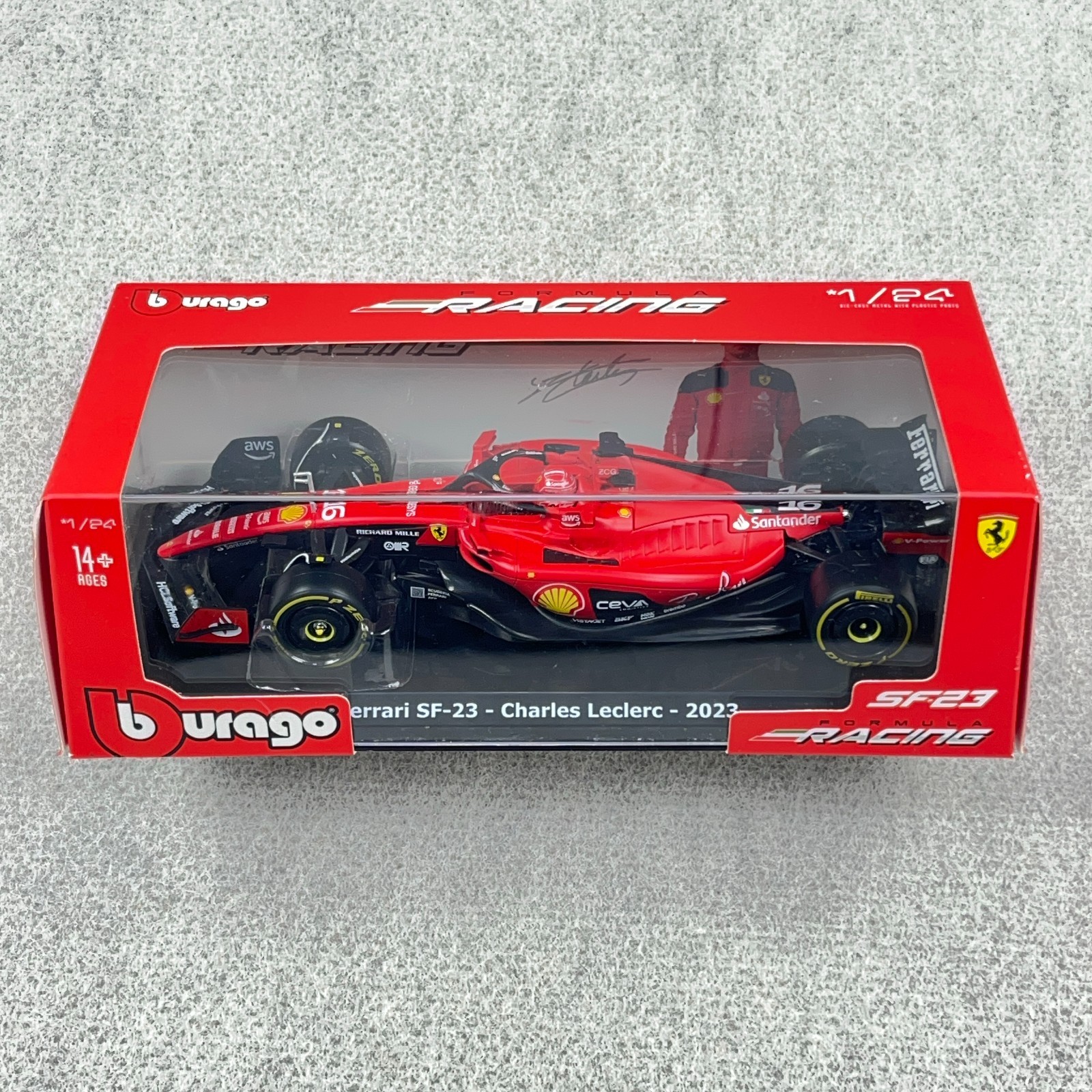 Burago 1:24 Red Ferrari SF-23 Charles Leclerc - 2023 Formula Racing #16