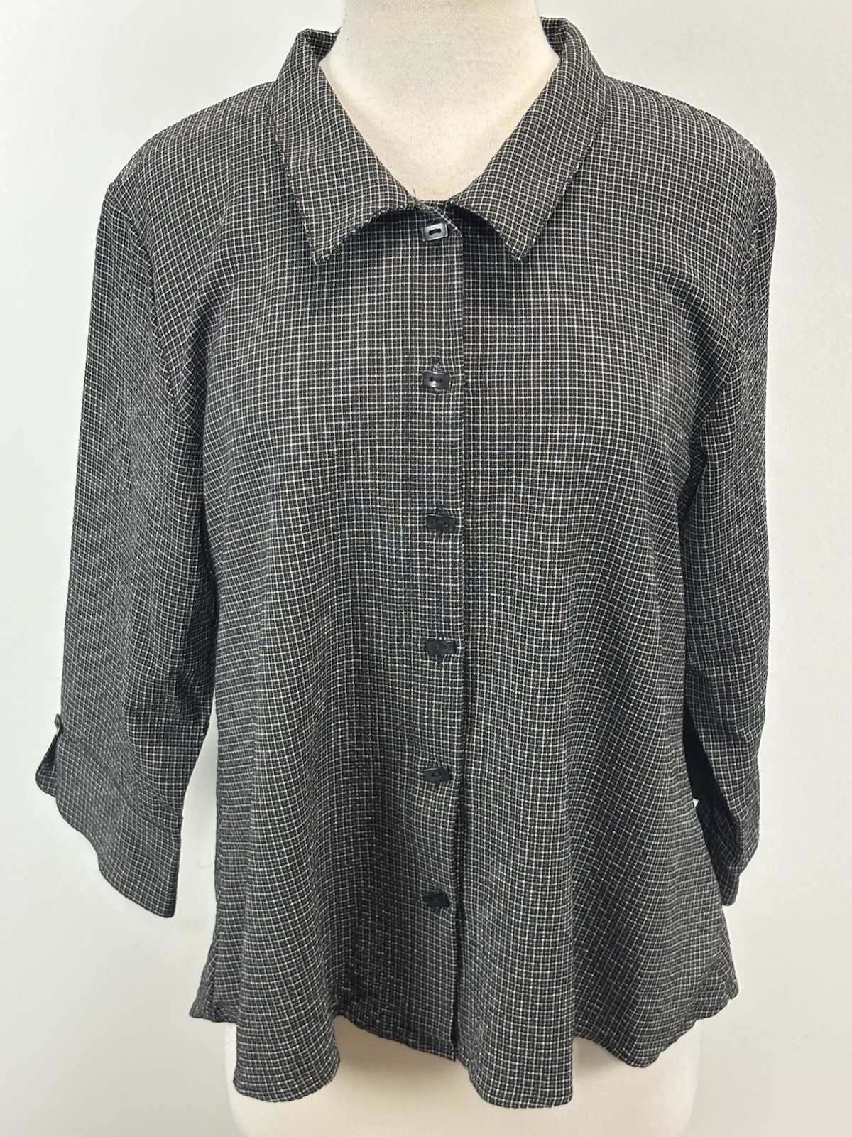 Habitat Clothes To Live In Grid Tunic Top Women’s L Black Lagenlook Lightweight 