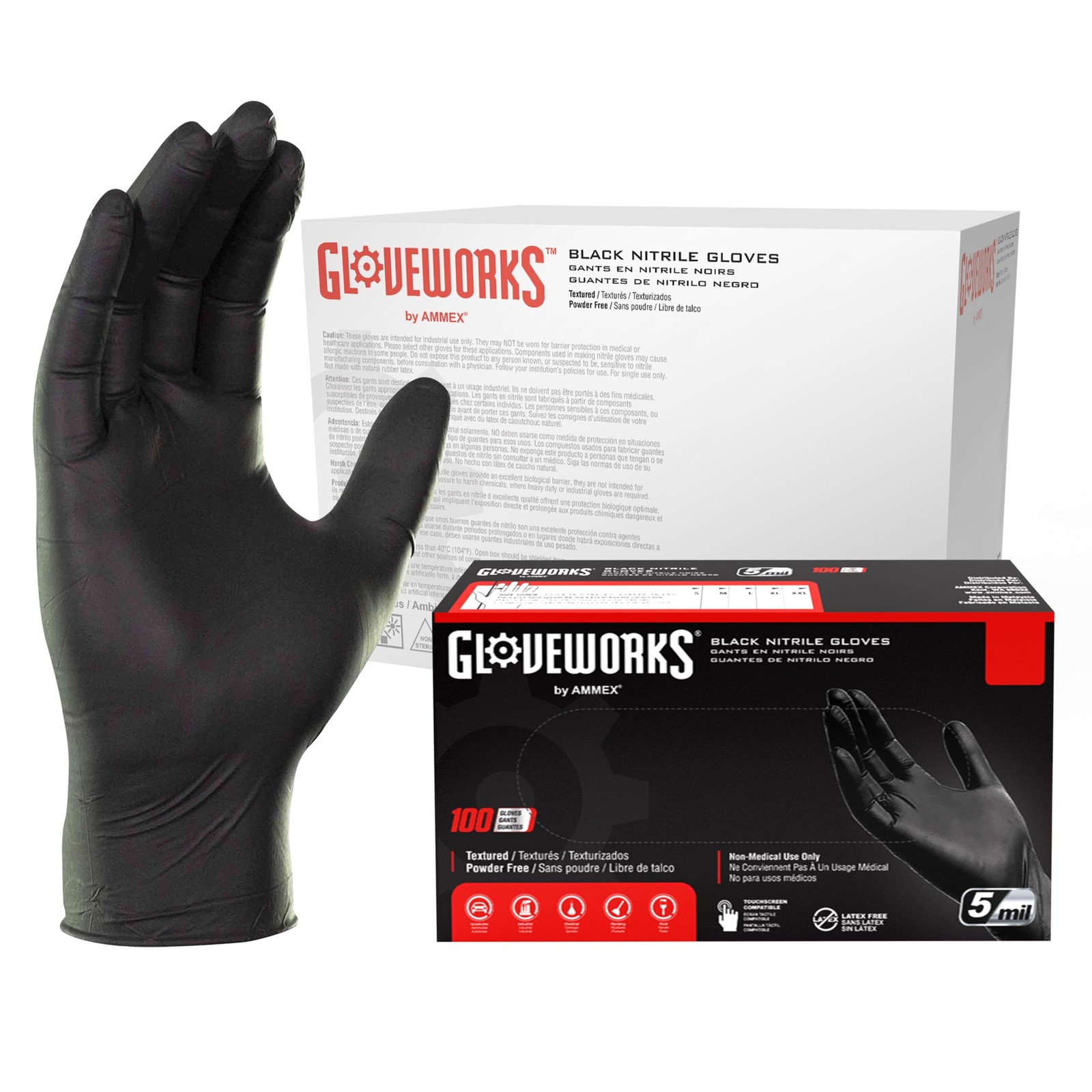 Gloveworks Black Nitrile Gloves 5 Mil Xxl Pack Of 1000 Heavy Duty Disposable