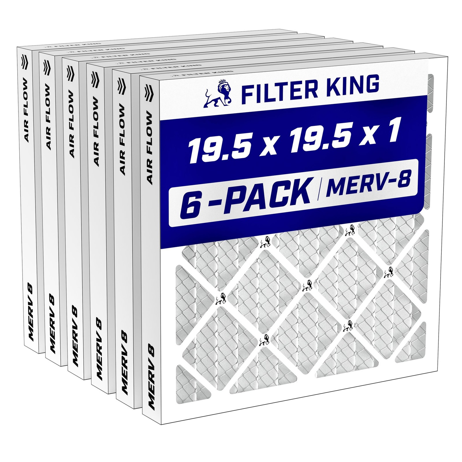 Filter King 19.5x19.5x1 Air Filter MERV 8, AC Furnace Filters (6-Pack) Filter King 19.5x19.5x1 Air Filter MERV 8, AC Furnace Filters (6-Pack)