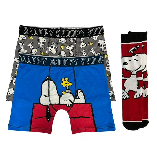 Peanuts Men\'s Character 2-Pack Boxer Brief and Crew Sock Set Size M