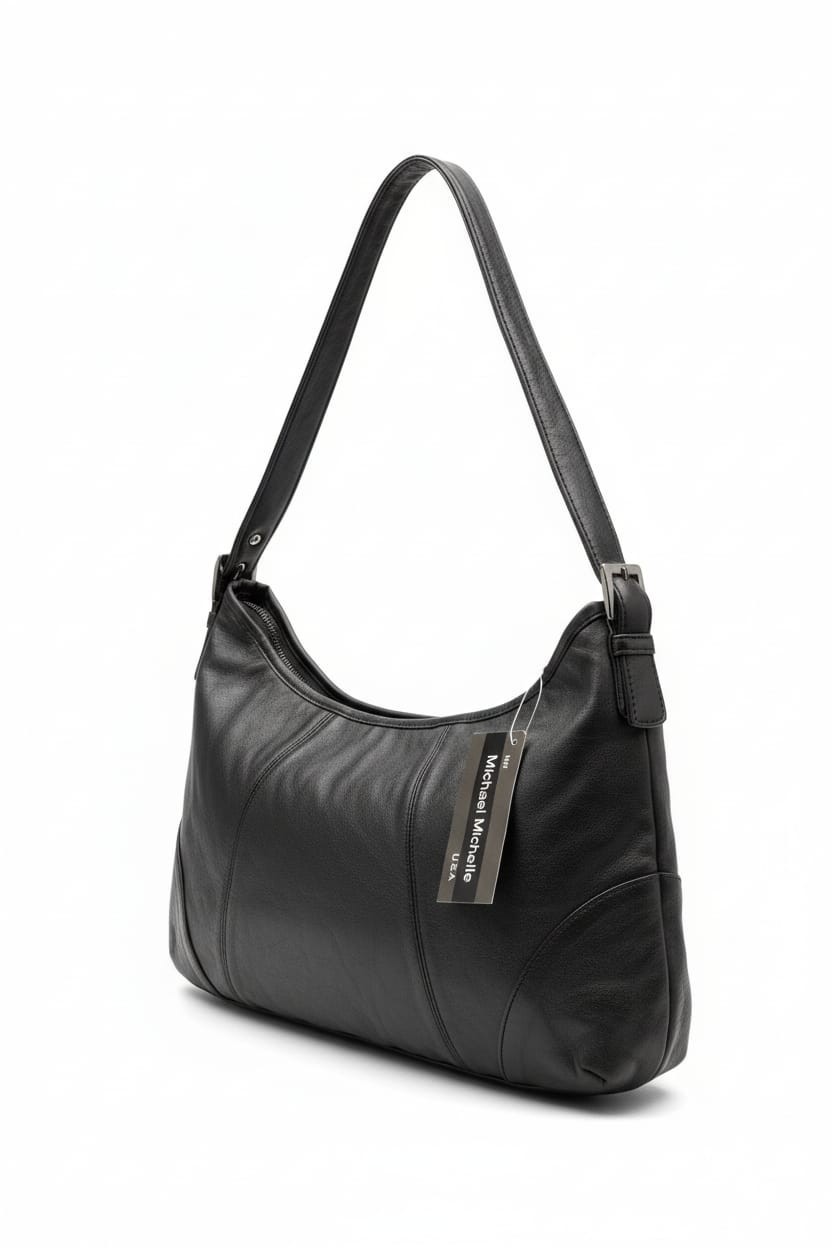 Leather Crescent Hobo Shoulder Bag Tan Beige Vintage Style