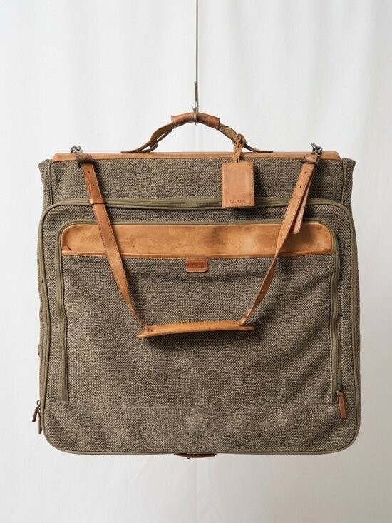 Hartmann Vintage 80s Brown Belting Tweed Leather Trim Garment Bag Luggage