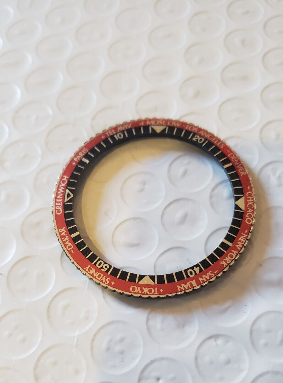 NEW Vintage 50's 1960's Clinton Cimier Watch Bezel World Cities 38mm Red Black
