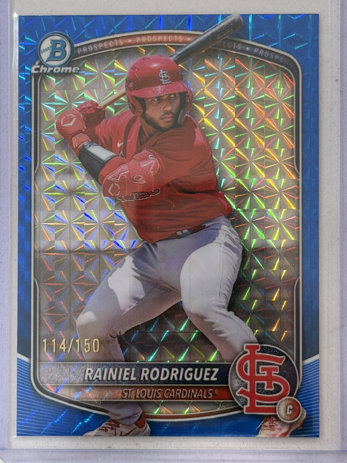 2025 Bowman Chrome Rainiel Rodriguez /150 Prospects Blue Geometric Cardinals 🔥