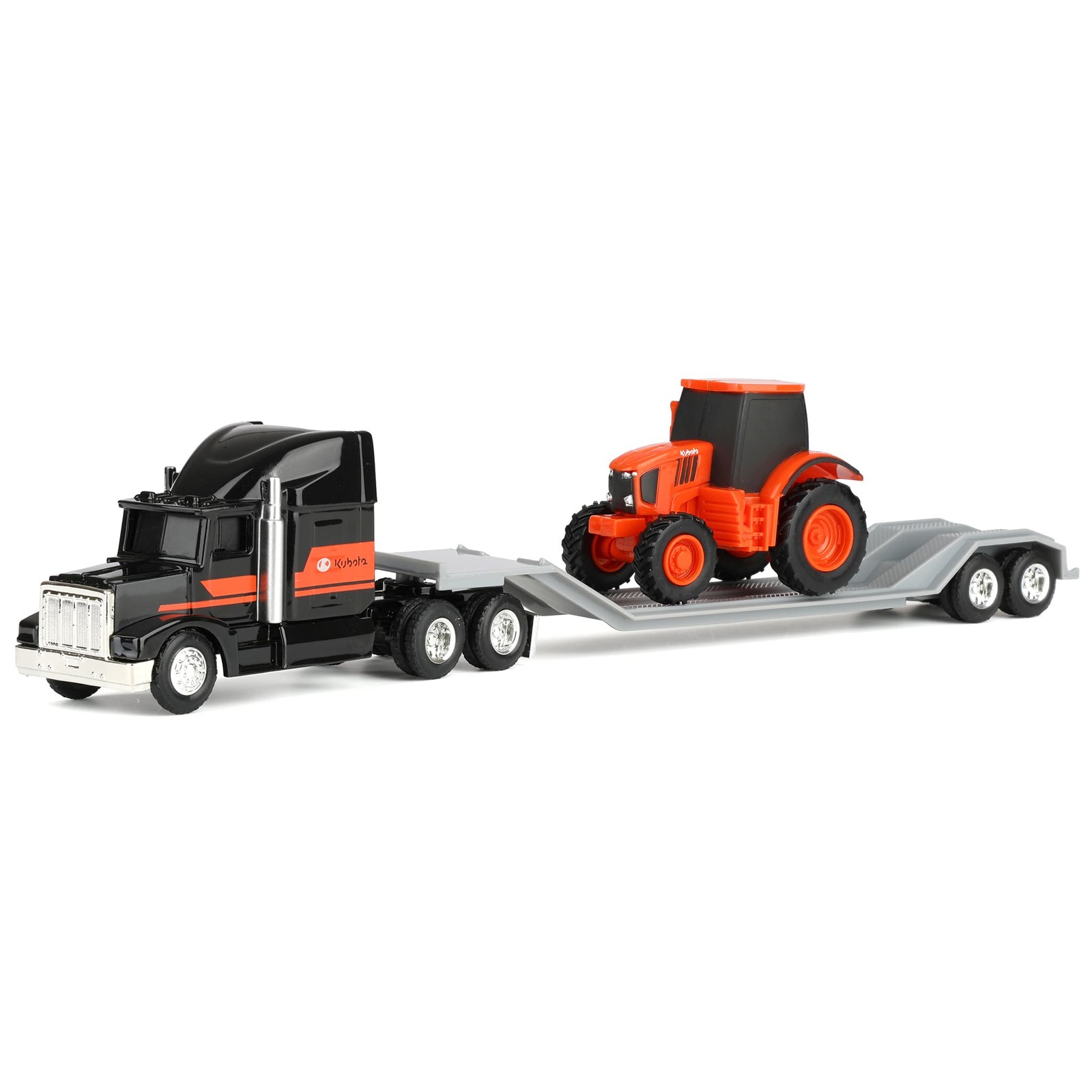 ERTL 1/64 Black Kubota Semi Truck, Flatbed Trailer & Kubota Tractor, 37975A-02