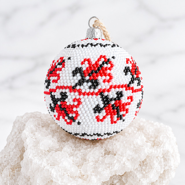 Handmade One-of-a-Kind Beaded Christmas Ornament Red White Black Exclusive