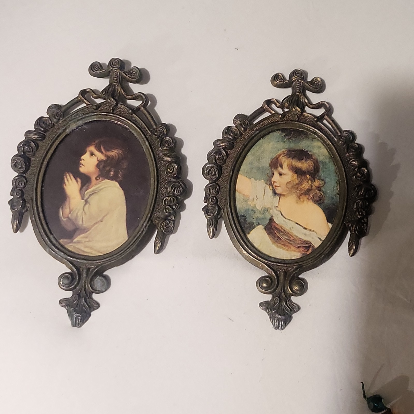 2 Vtg Miniature Italian Prints Ornate Brass Frames Made in Italy  GUC 6.5 x 4