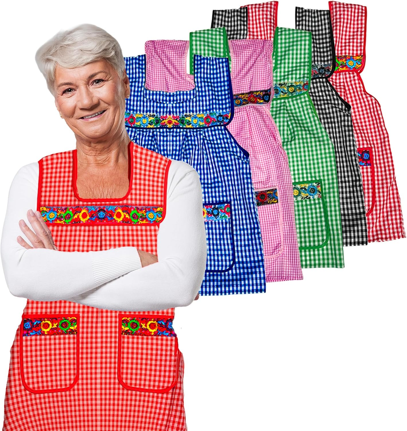 Traditional Mexican Apron for Women with Deep Pockets and Beautiful Traditional Mexican Apron for Women with Deep Pockets and Beautiful