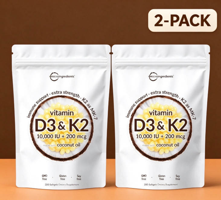 2pc Vitamin D3 10000IU MK-7 200 mcg Virgin Coconut Oil Softgel Capsules 300Count