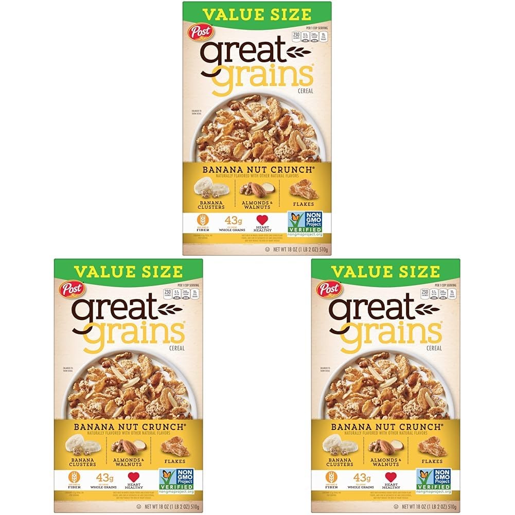 Post Great Grains Banana Nut Crunch Breakfast Cereal, 18 Ounce (Pack of 3) 